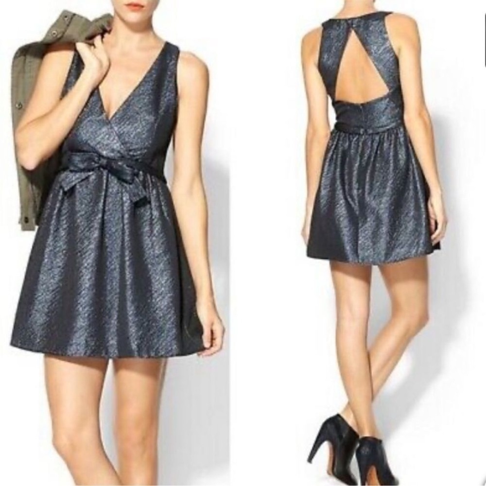 PARKER CLAUDETTE Fit Flare Dress METALLIC SHIMMER Cutouts Size Medium